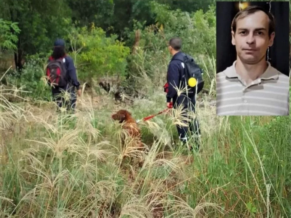 Con perros entrenados buscan rastros del carpintero Pedro Wojtowicz en Los Helechos